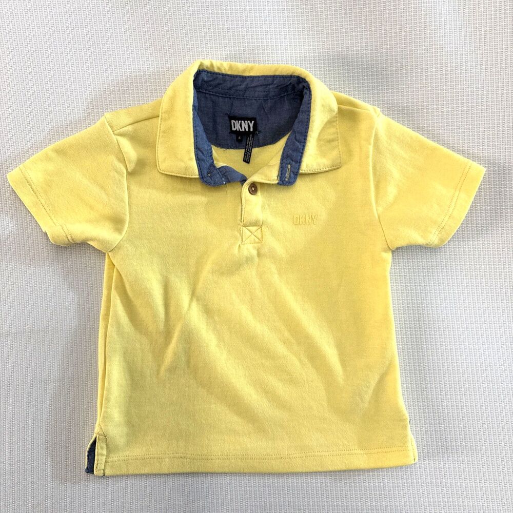DKNY Boys Girls unisex Toddler Kids Yellow Polo - Shirt Size 4